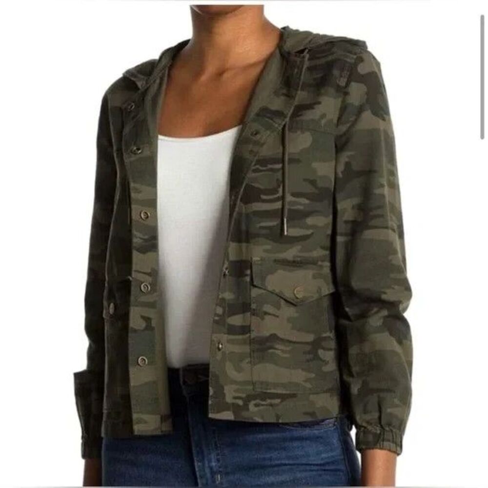 Sanctuary Hoodie Jacket Women's Camo Top w/ Snaps, Pockets L/S Green L - Picture 3 of 9